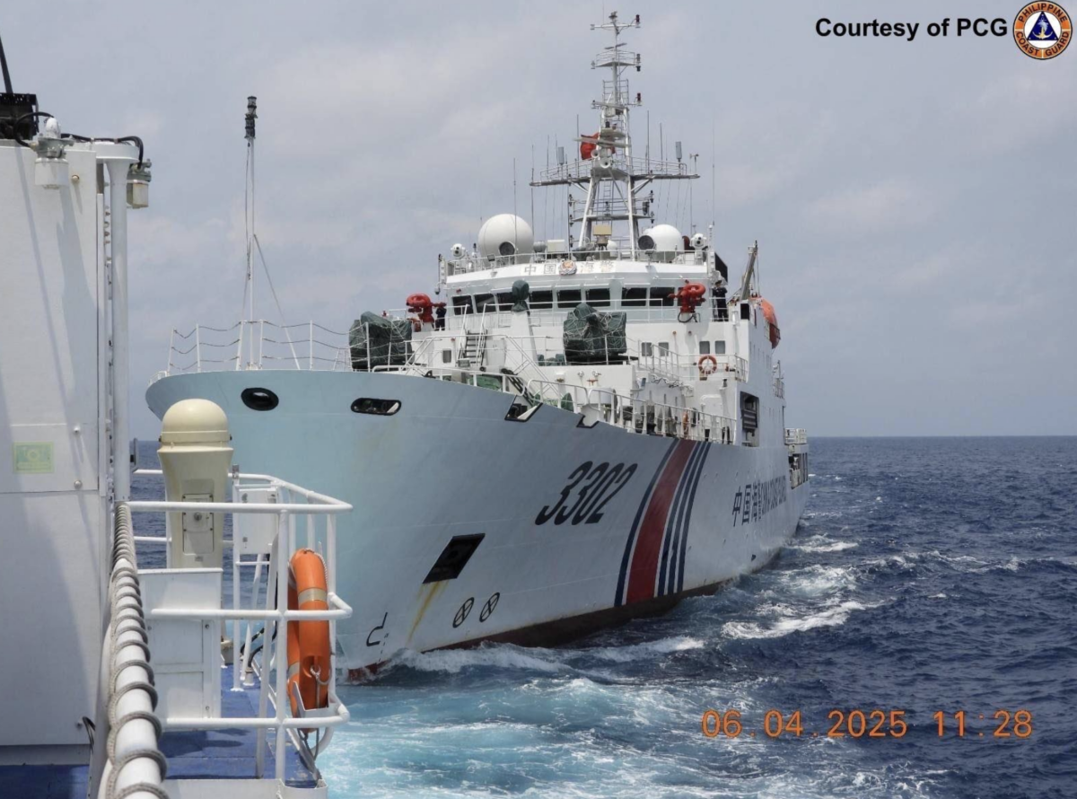 Chinese Coast Guard (CCG) vessel 3302 “disregarding the collision regulation,” moving closer to the PCG patrol ship and almost hitting it. (Photo courtesy of PCG)